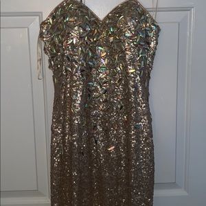 Crystal Jeweled Gold Prom Dress